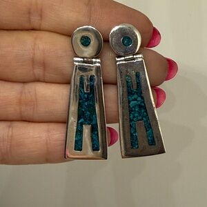 Silver and Turquoise Dangle Earrings - Vinatage